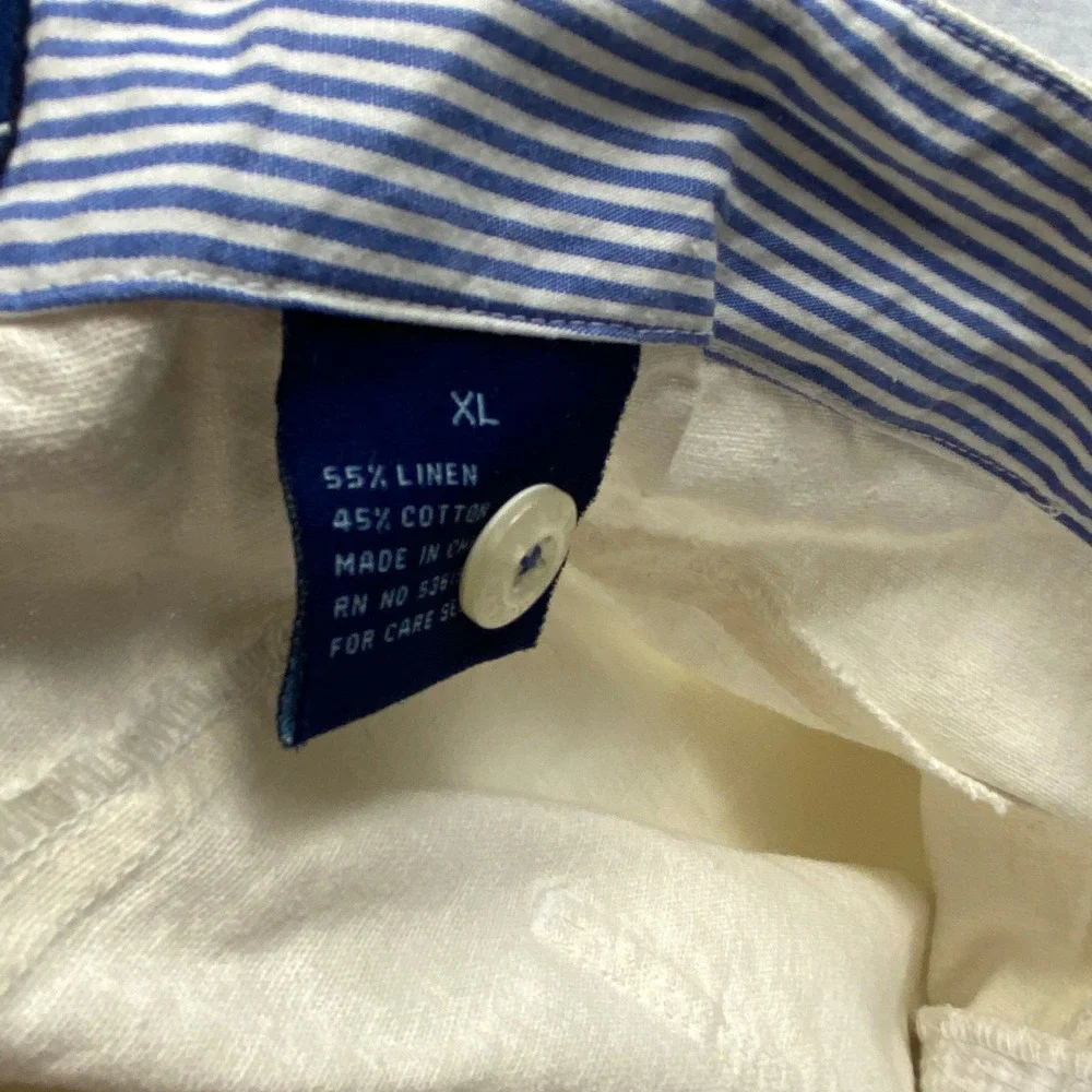 Koman Cargo Pants Mens XL Cream Linen Cotton Blend Wide Leg Relaxed Beach Pants
